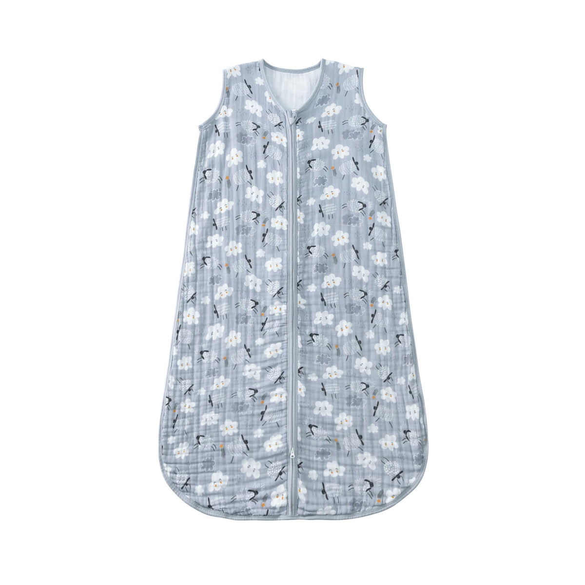 TADO MUSLIN sleep sack front view emphasizes breathable four-layer muslin for cozy year-round warmth.