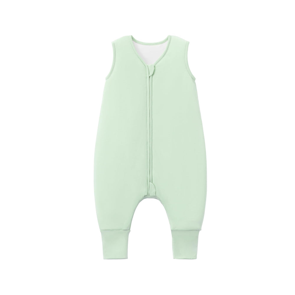 TADO MUSLIN sleep sack legs-green closeup highlights comfortable leg movement for toddlers.