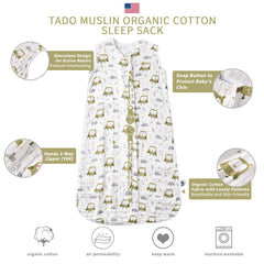 TADO MUSLIN Sleep Sack Owl back view highlighting breathable fabric.