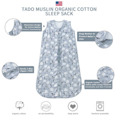 TADO MUSLIN safety tab protects baby's chin during dressing.