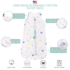 TADO MUSLIN sleeveless toddler sleep sack provides roomy, free-leg movement for growing kids.