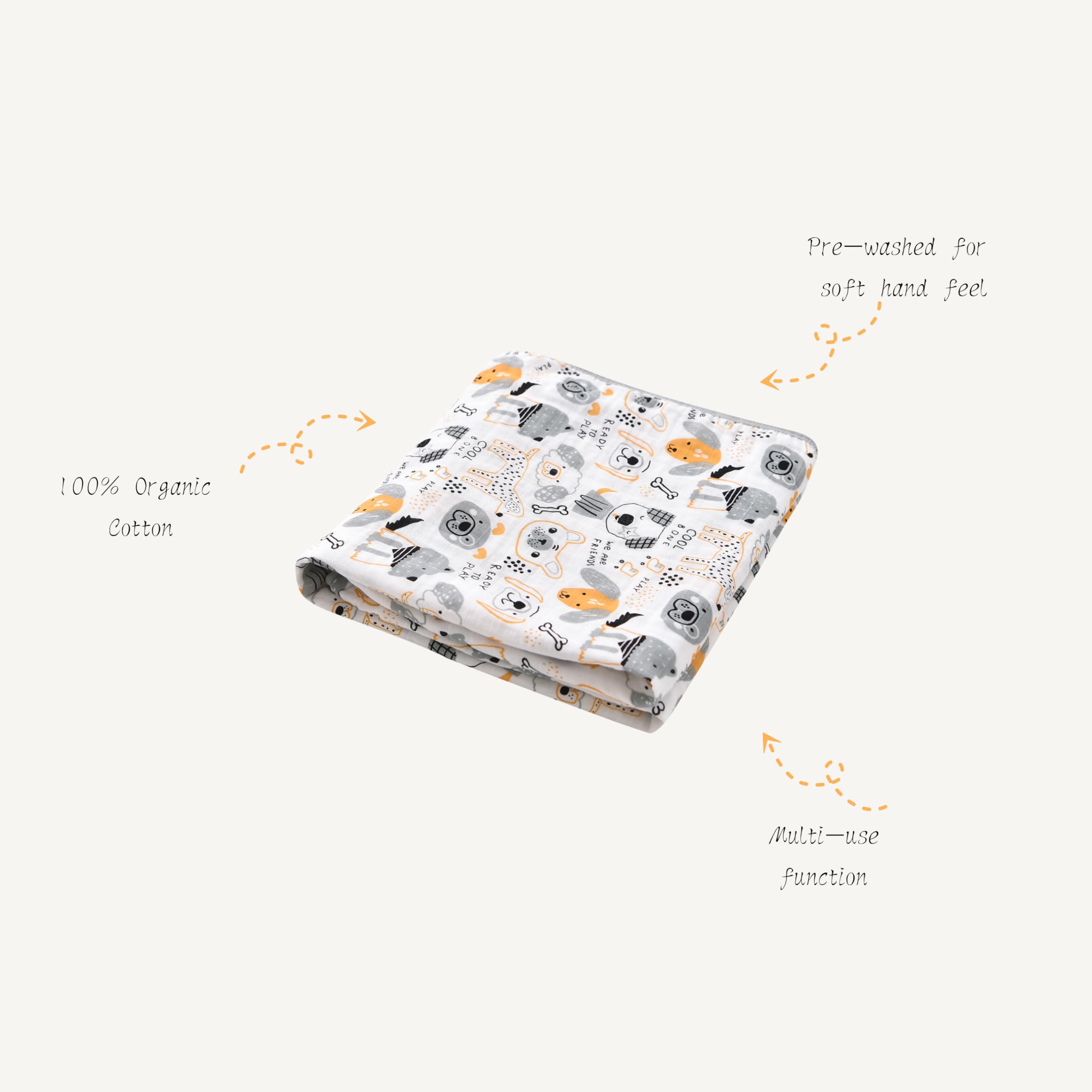 TADO MUSLIN swaddle blanket pup-design ideal for cozy swaddling and daily naps.