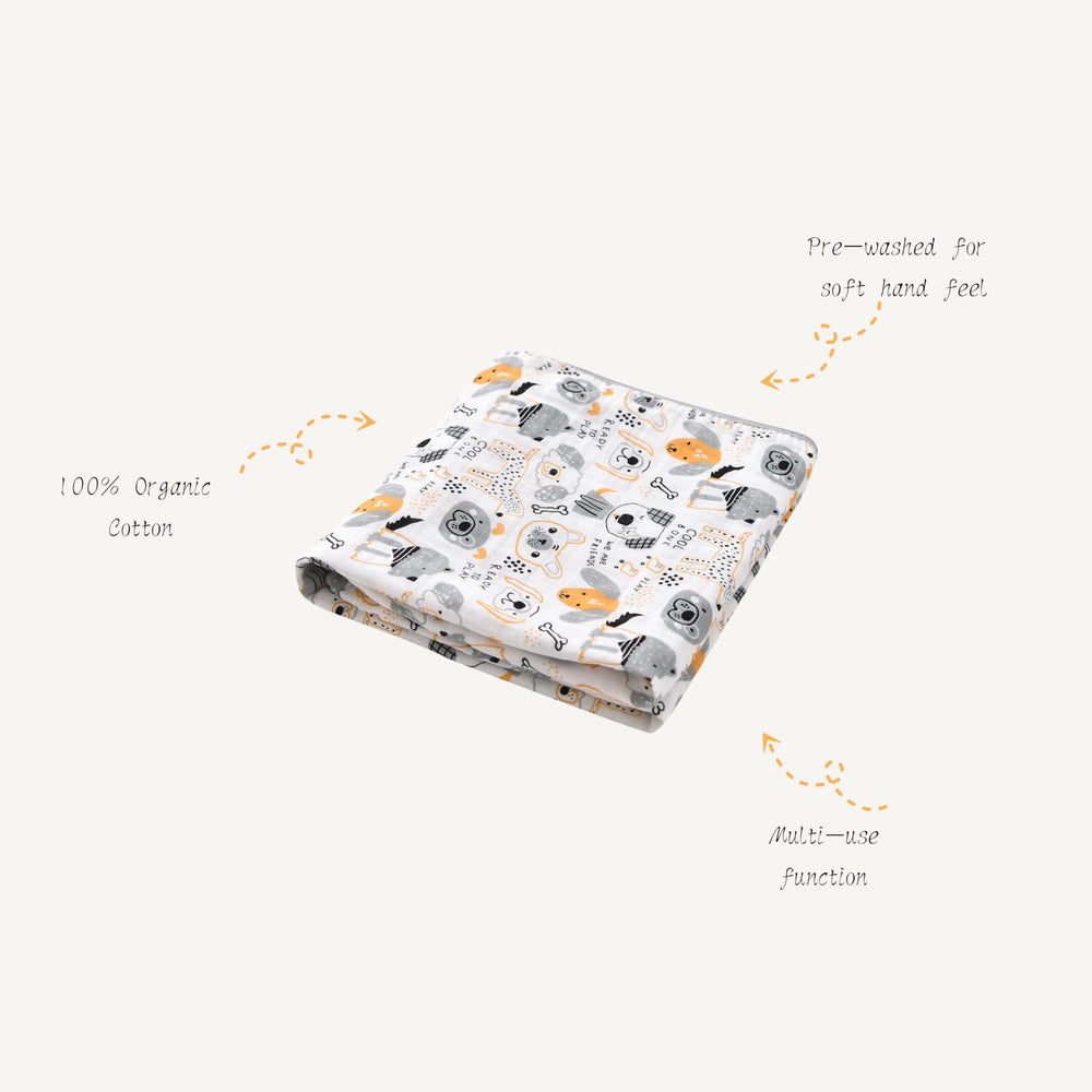 TADO MUSLIN swaddle blanket pup-design ideal for cozy swaddling and daily naps.