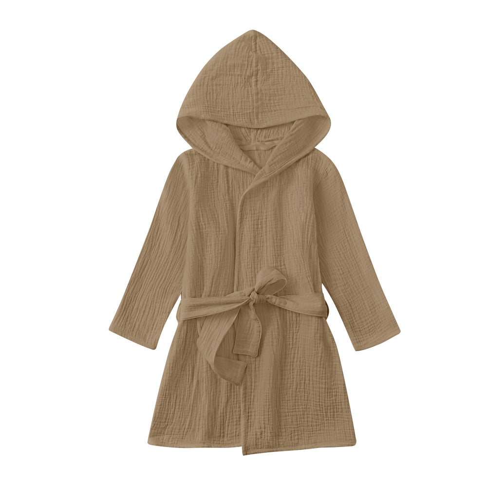 TADO MUSLIN toddler bathrobe hooded front view shows ultra-soft organic fabric for cozy moments