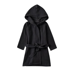 TADO MUSLIN Toddler Bathrobe hooded front view for breathable, soft wrap