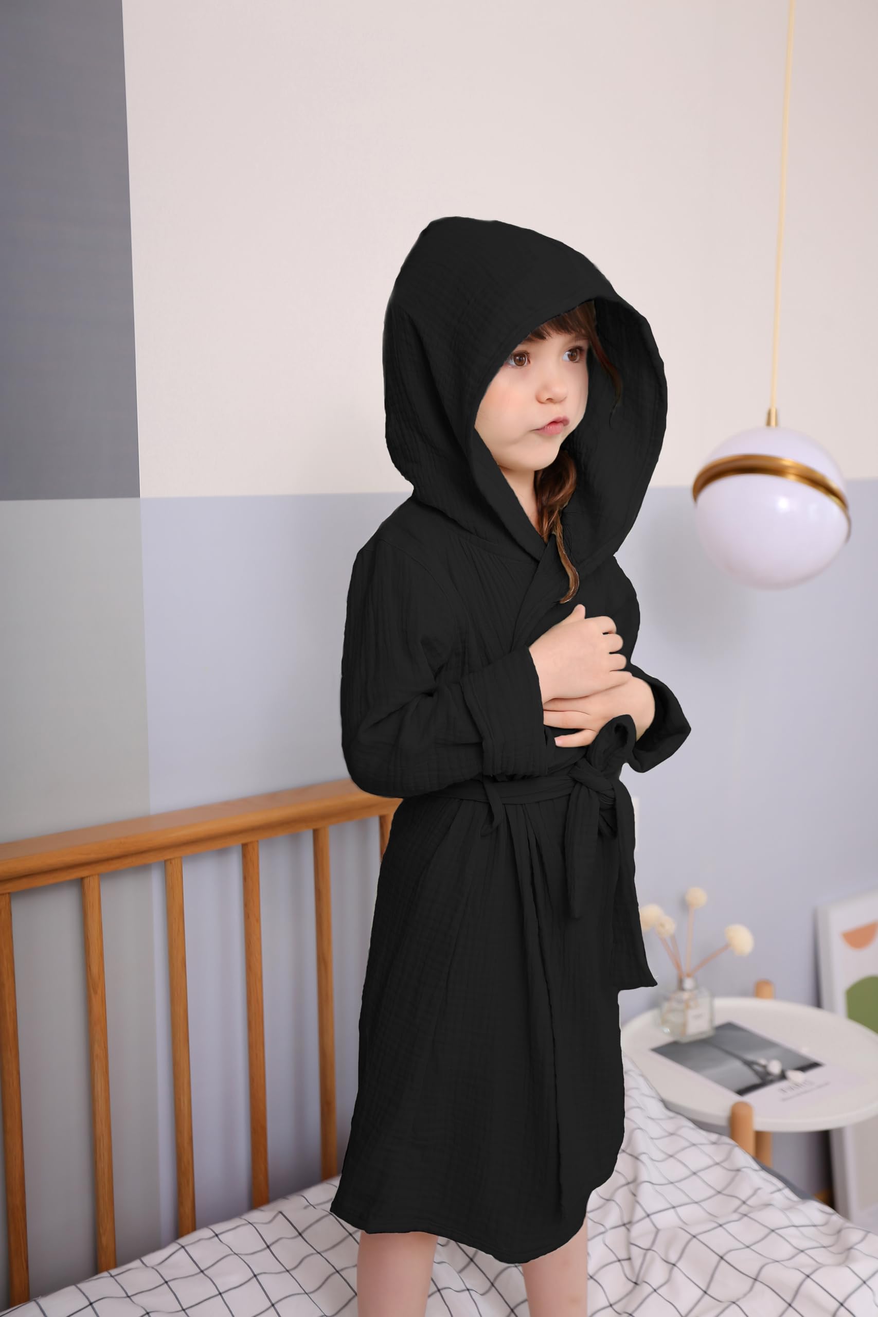 TADO MUSLIN Toddler Bathrobe care label demonstrates easy wash and dry