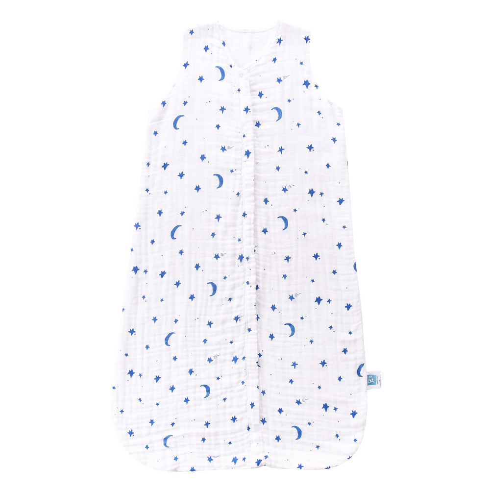 TADO MUSLIN Toddler Sleep Sack Star Moon front view shows breathable organic cotton comfort.