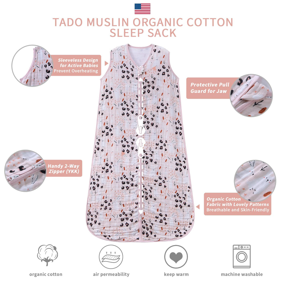 TADO MUSLIN two-way zip close-up shows easy dressing and diaper changes