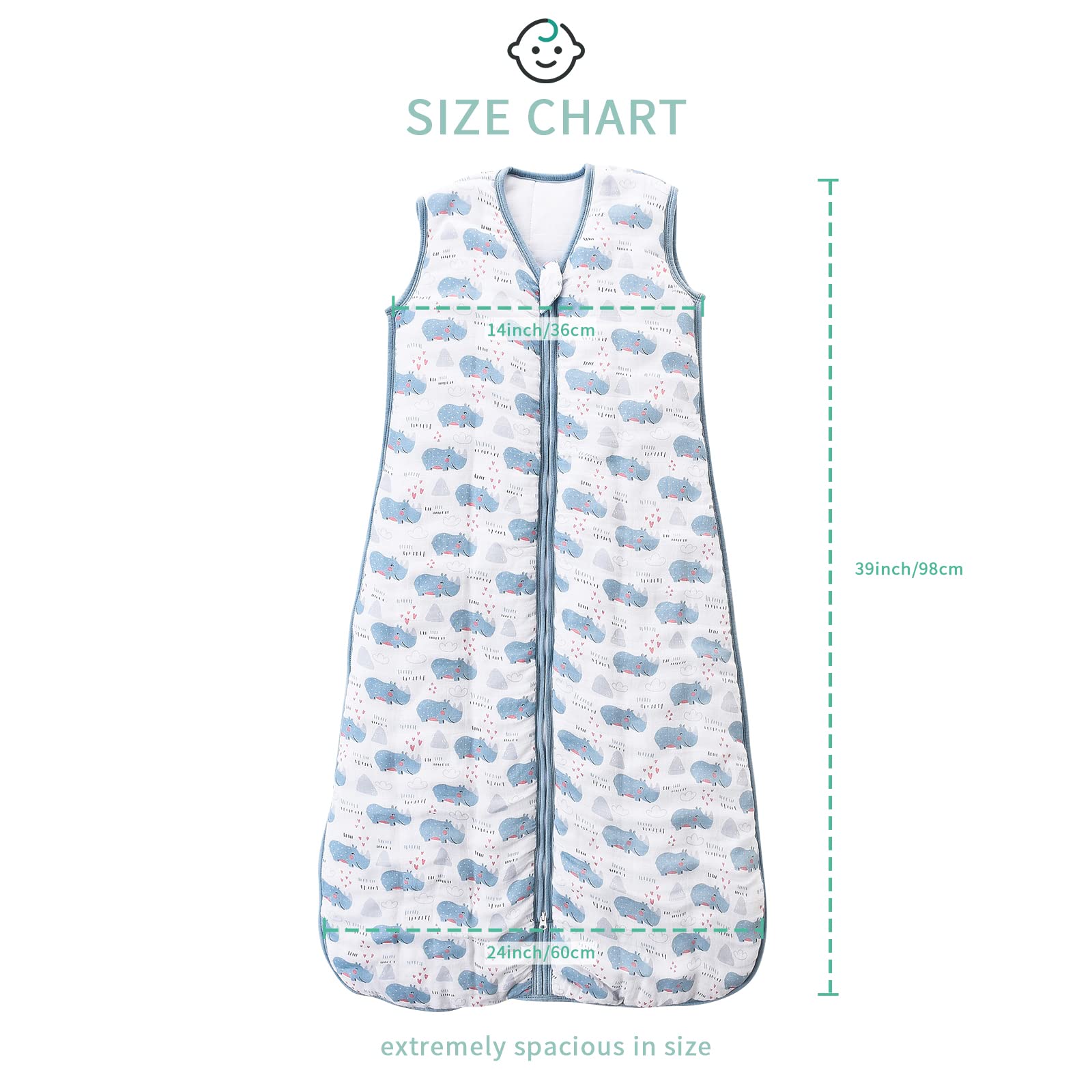 TADO MUSLIN zipper-detail sleep sack simplifies dressing and diaper changes