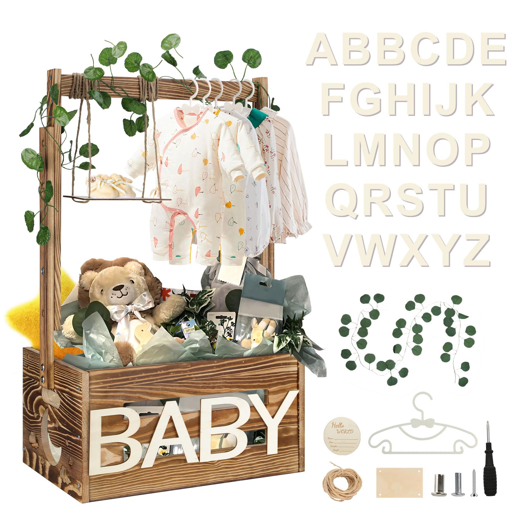 TAEYONK wooden baby shower crate closet brown with spacious storage for clothes and gifts