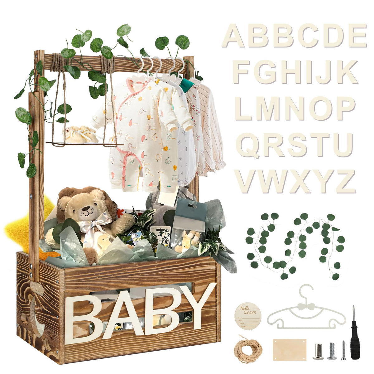 TAEYONK wooden baby shower crate closet brown with spacious storage for clothes and gifts