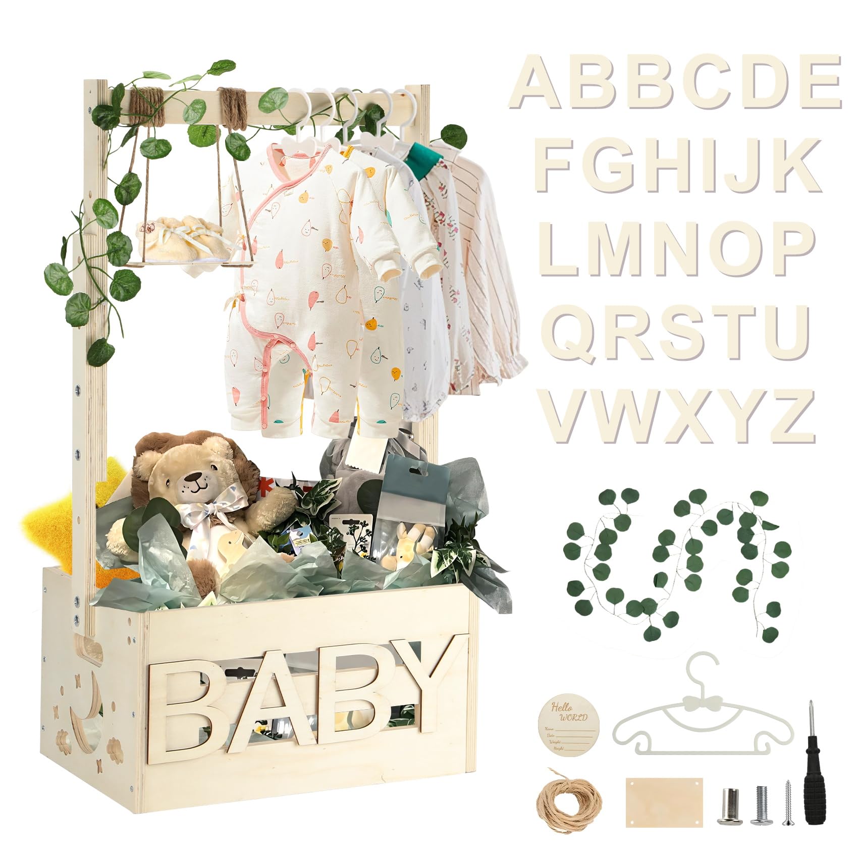 TAEYONK wooden baby shower crate closet shows sturdy construction for nursery storage.