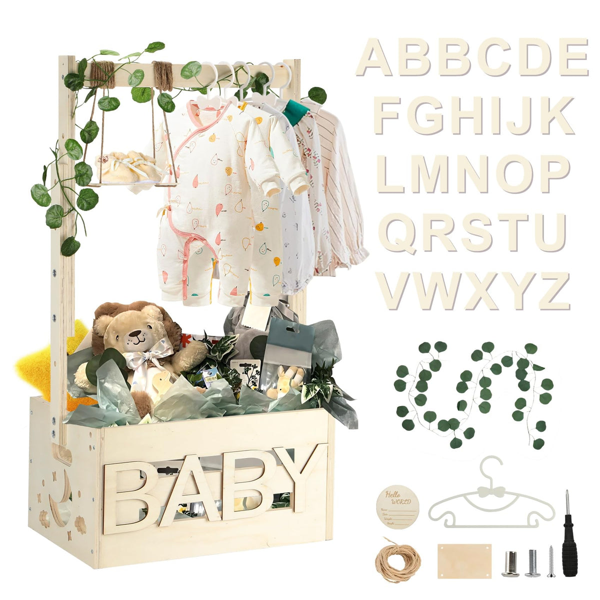 TAEYONK wooden baby shower crate closet shows sturdy construction for nursery storage.
