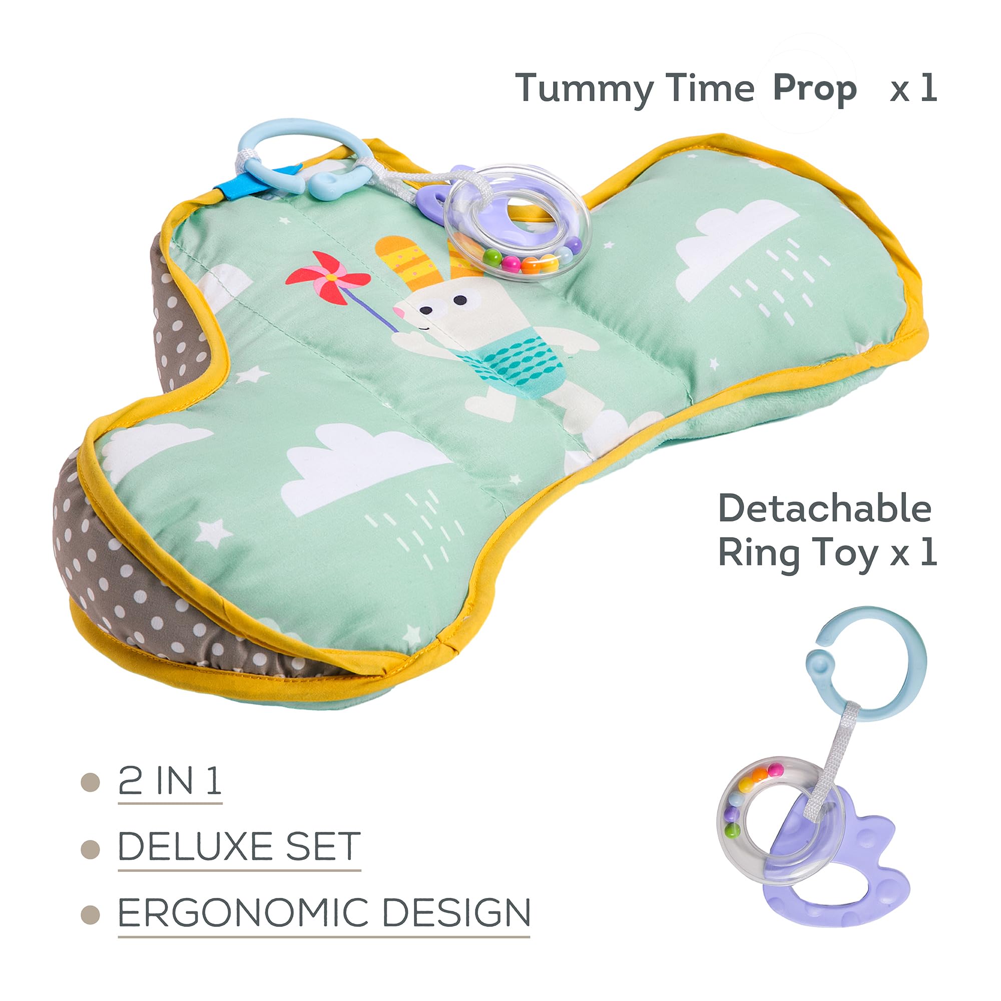 Taf Toys baby-in-action illustrates sliding and reaching during tummy time.