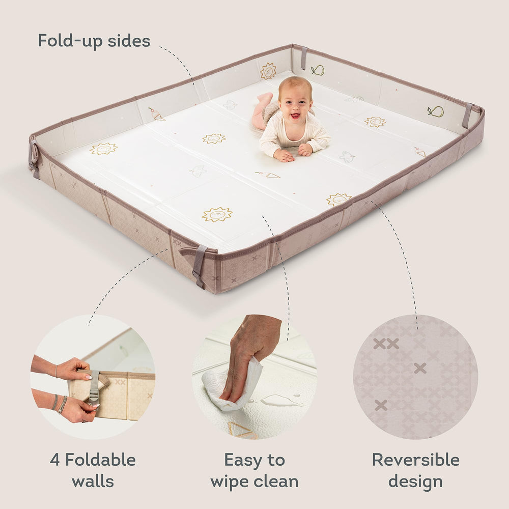 Taf Toys Fold 'n Fun Mat waterproof surface cleans up spills quickly.