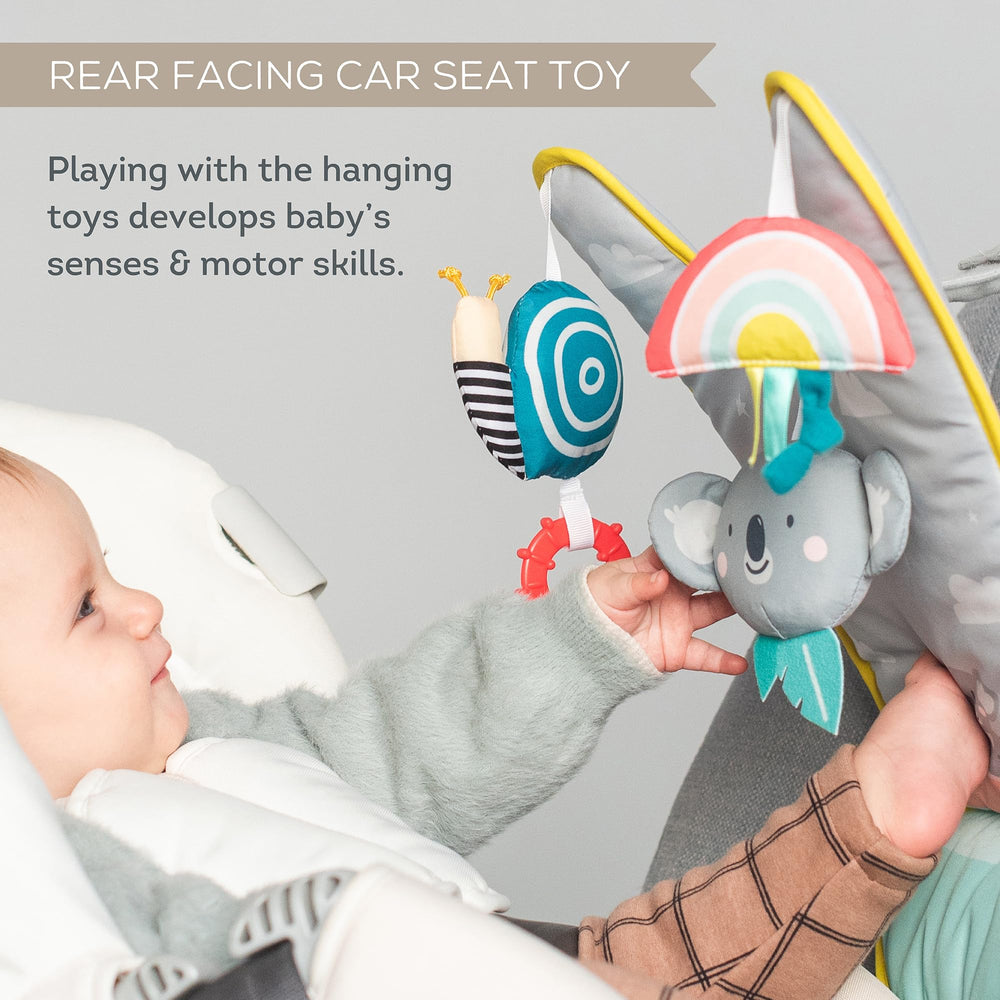 Taf Toys Koala in-Car Play Center mirror-view shows baby’s expression for parent supervision on the go.