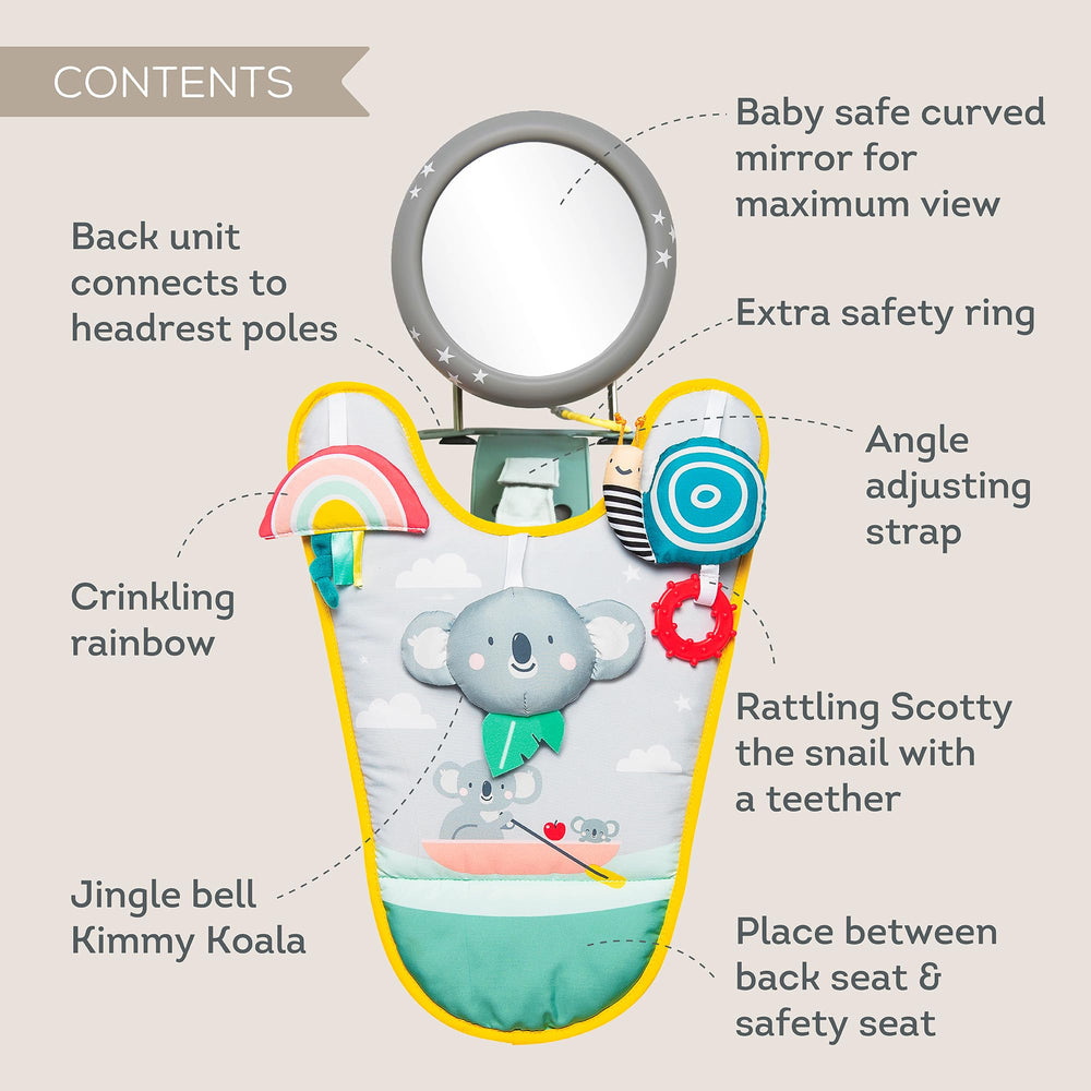 Taf Toys Koala in-Car Play Center storage shot suggests clutter-free organization on trips.