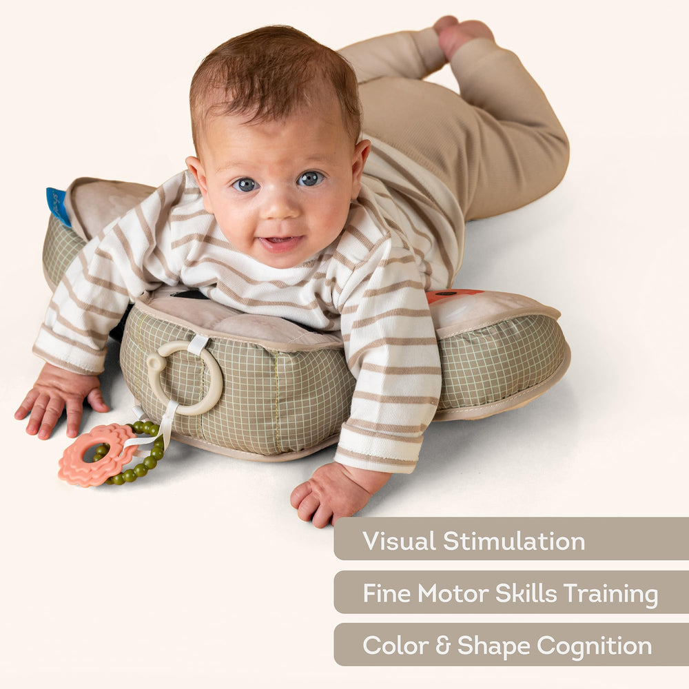 Taf Toys newborn-friendly lightweight design makes on-the-go tummy time easy