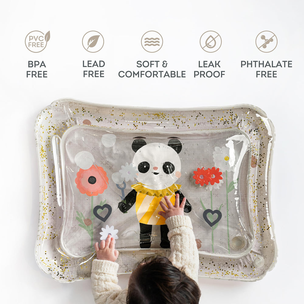 Taf Toys Panda Bloom Water Mat baby tummy time setup encouraging reach and strength