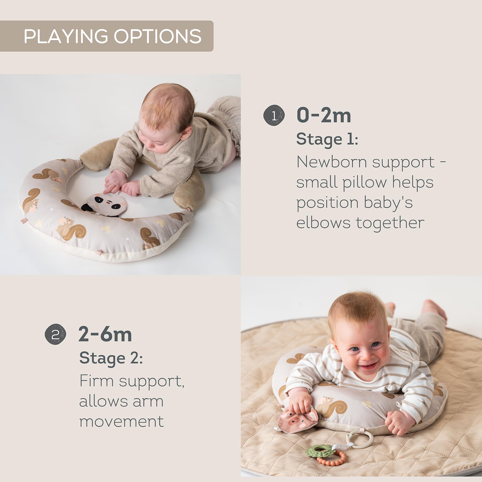 Taf Toys stage-two arm mobility design supports growing baby's strength and coordination