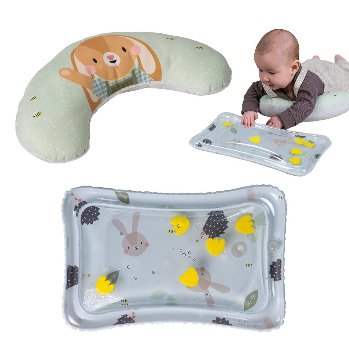Taf Toys Tummy Time Set ergonomic cushion supports baby neck alignment during playtime