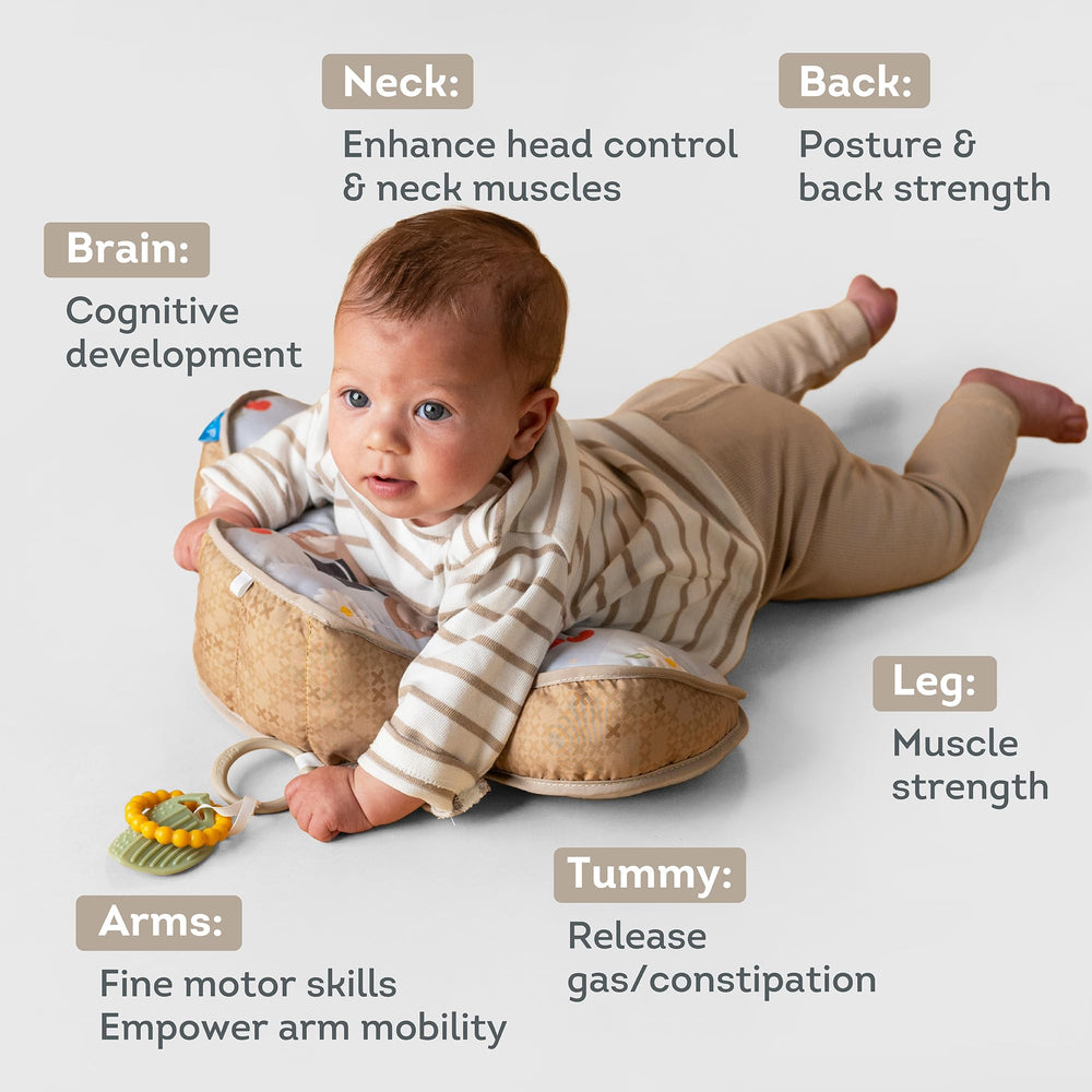 Taf Toys tummy-time cushion-teether-rattle engages sensory play during tummy time
