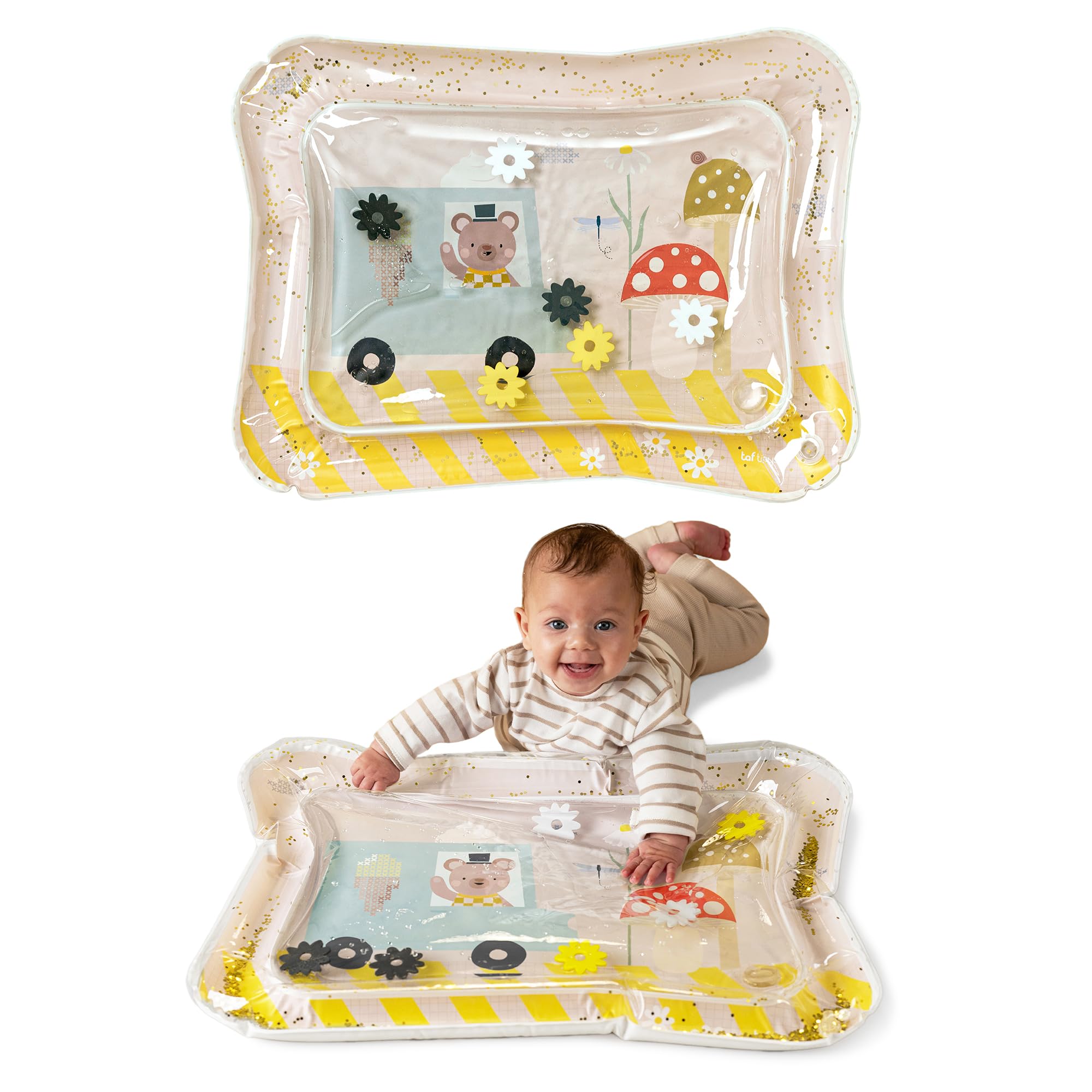 Taf Toys Tummy Time Water Mat Ice Cream Bear assembled for sensory play and tummy-time.