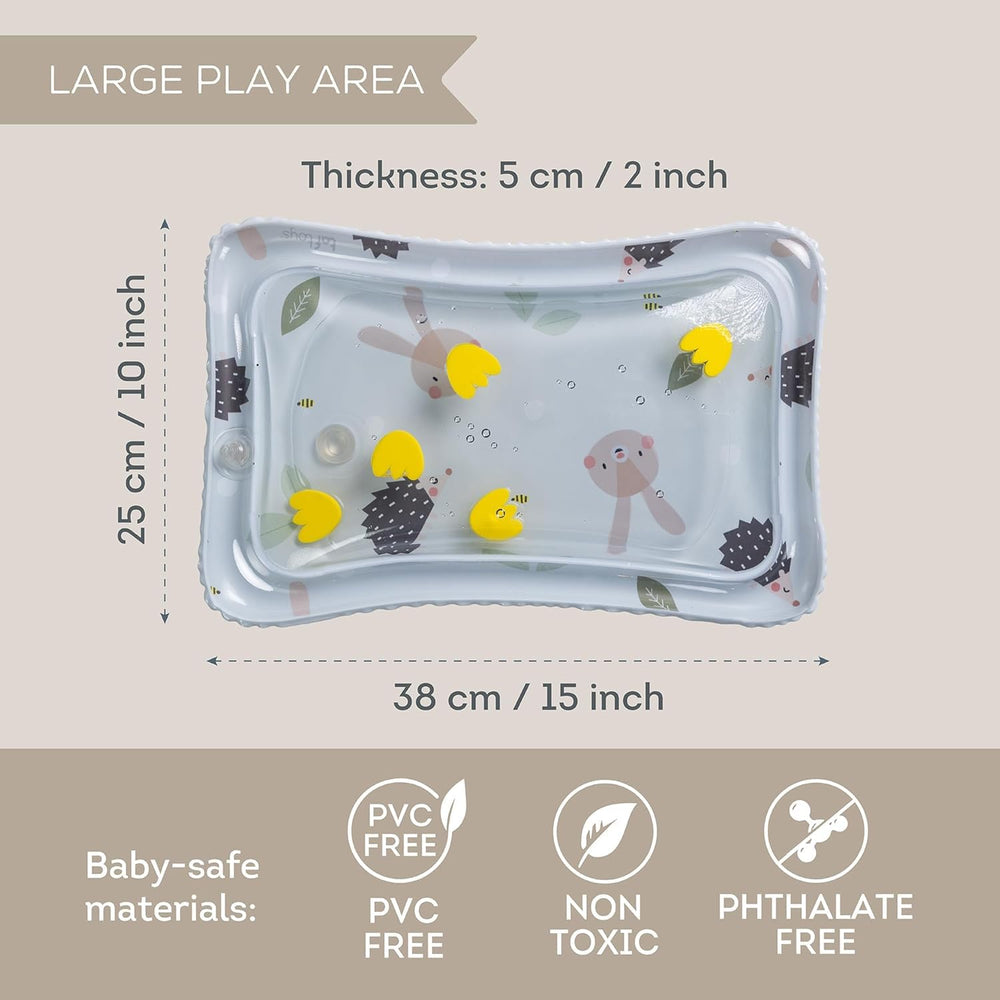 Taf Toys water mat thick 0-3mm PVC ensures durable, leak-resistant play surface.