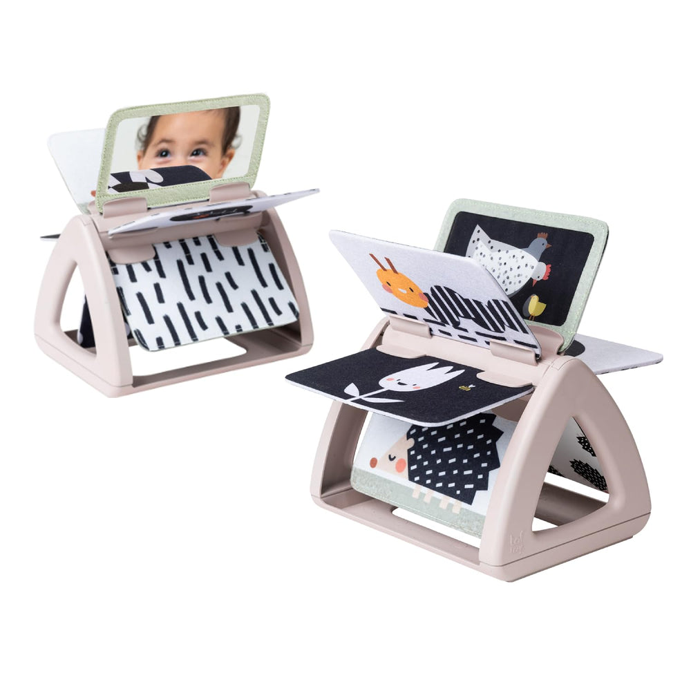 Taf Toys Black & White Rattling Spinning Book cover highlights high-contrast visuals for newborns.