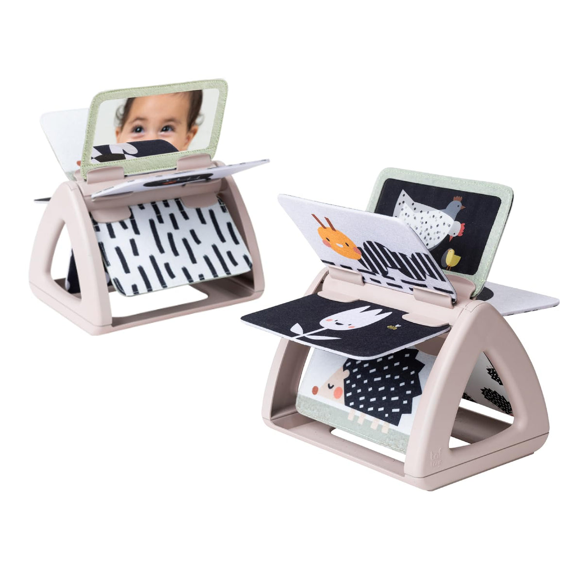 Taf Toys Black & White Rattling Spinning Book cover highlights high-contrast visuals for newborns.