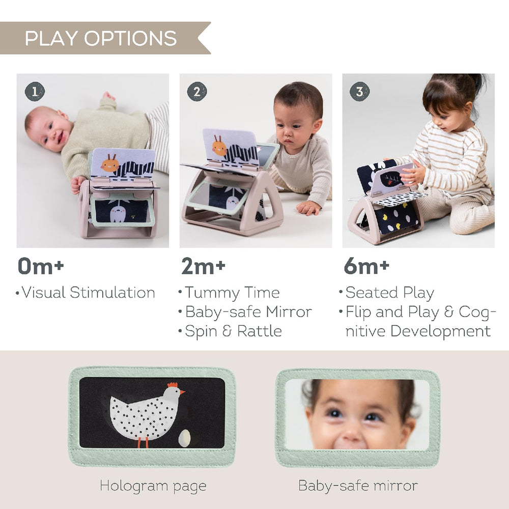 Taf Toys hologram page sparkles to boost visual exploration.
