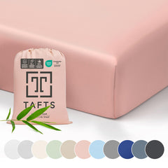 Tafts bamboo viscose crib sheets pink 28x52 offer silky, cooling softness.