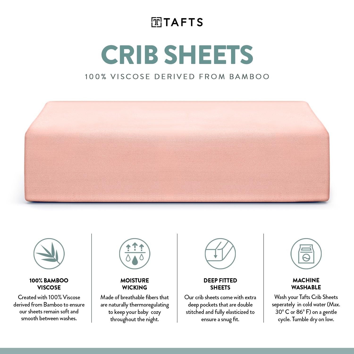Tafts bamboo crib sheet emphasizes deep-pocket durability for everyday night use.
