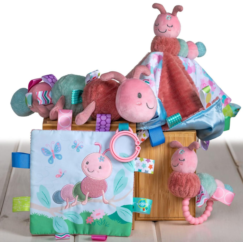Taggies Camilla Caterpillar toy showing rattle and squeaker for engaging sounds