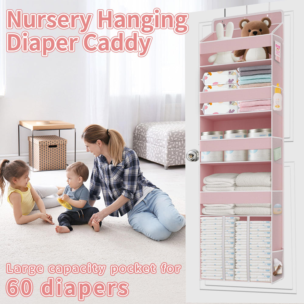 TAHAVICE over-the-door organizer four shelves maximizes baby item storage
