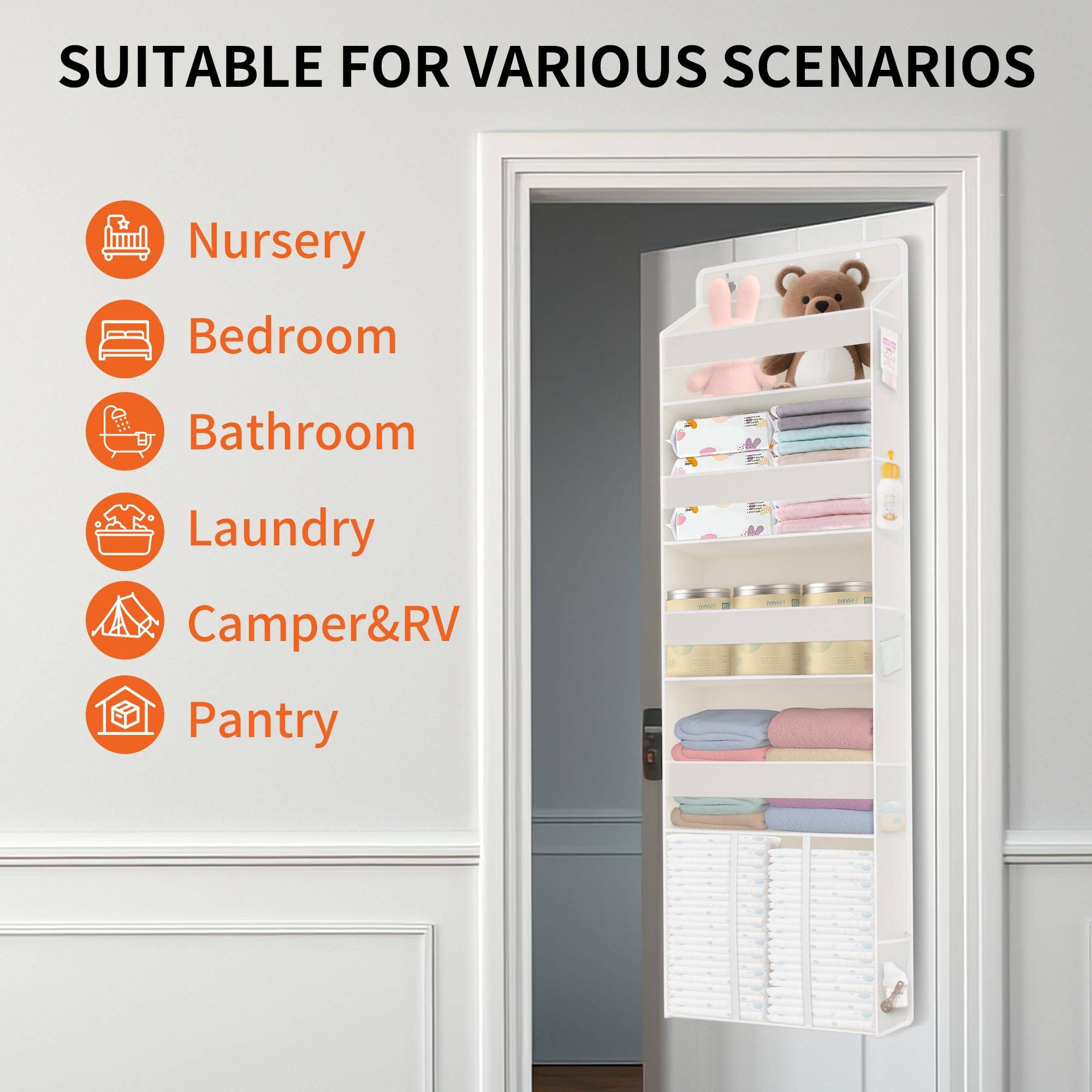 TAHAVICE spacious 5-inch-depth compartments organize bibs, towels, and toys.