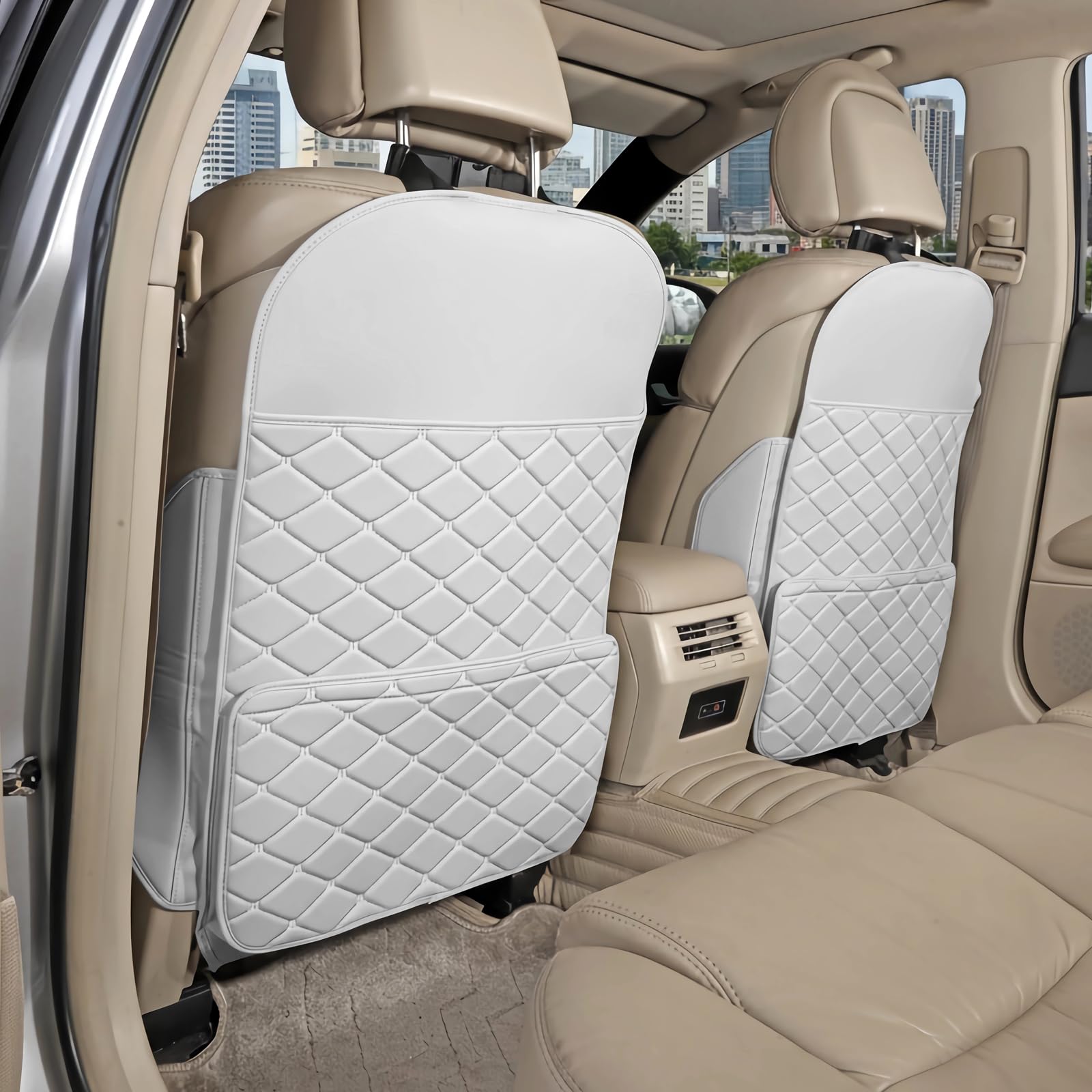 TAIKOO cream-white seat back protector front view protects upholstery from scuffs.
