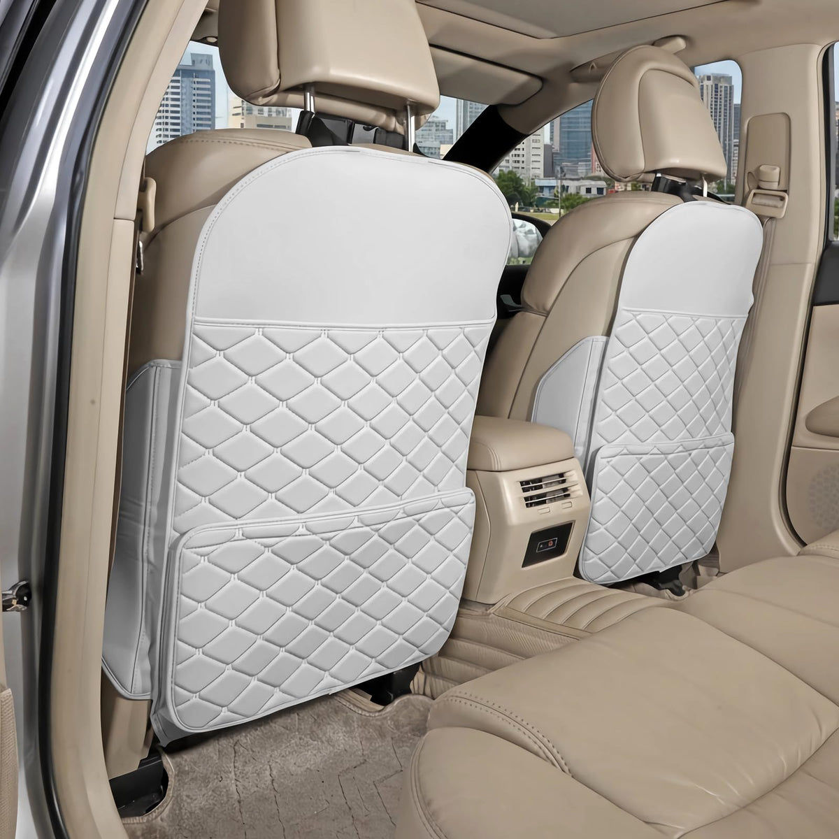 TAIKOO cream-white seat back protector front view protects upholstery from scuffs.