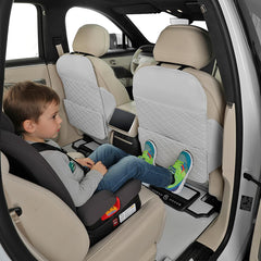TAIKOO cream-white seat-back protector with side pocket keeps toys within reach.