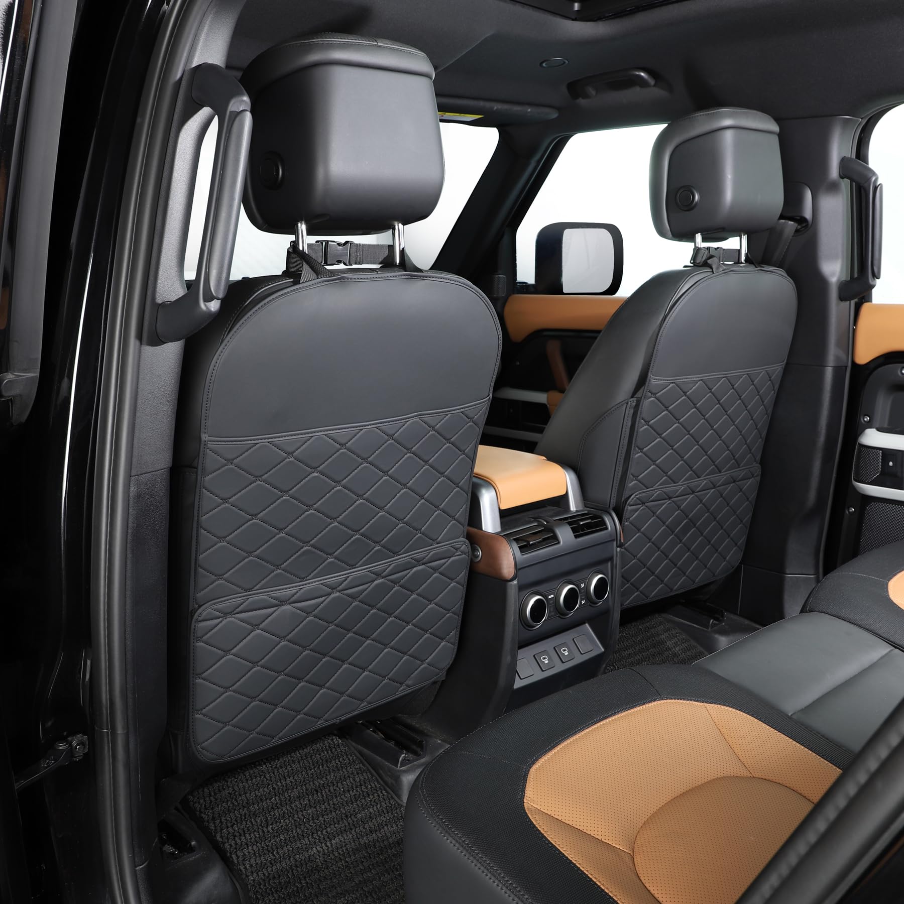 TAIKOO seat back protector front view shows durable kick mats protecting upholstery