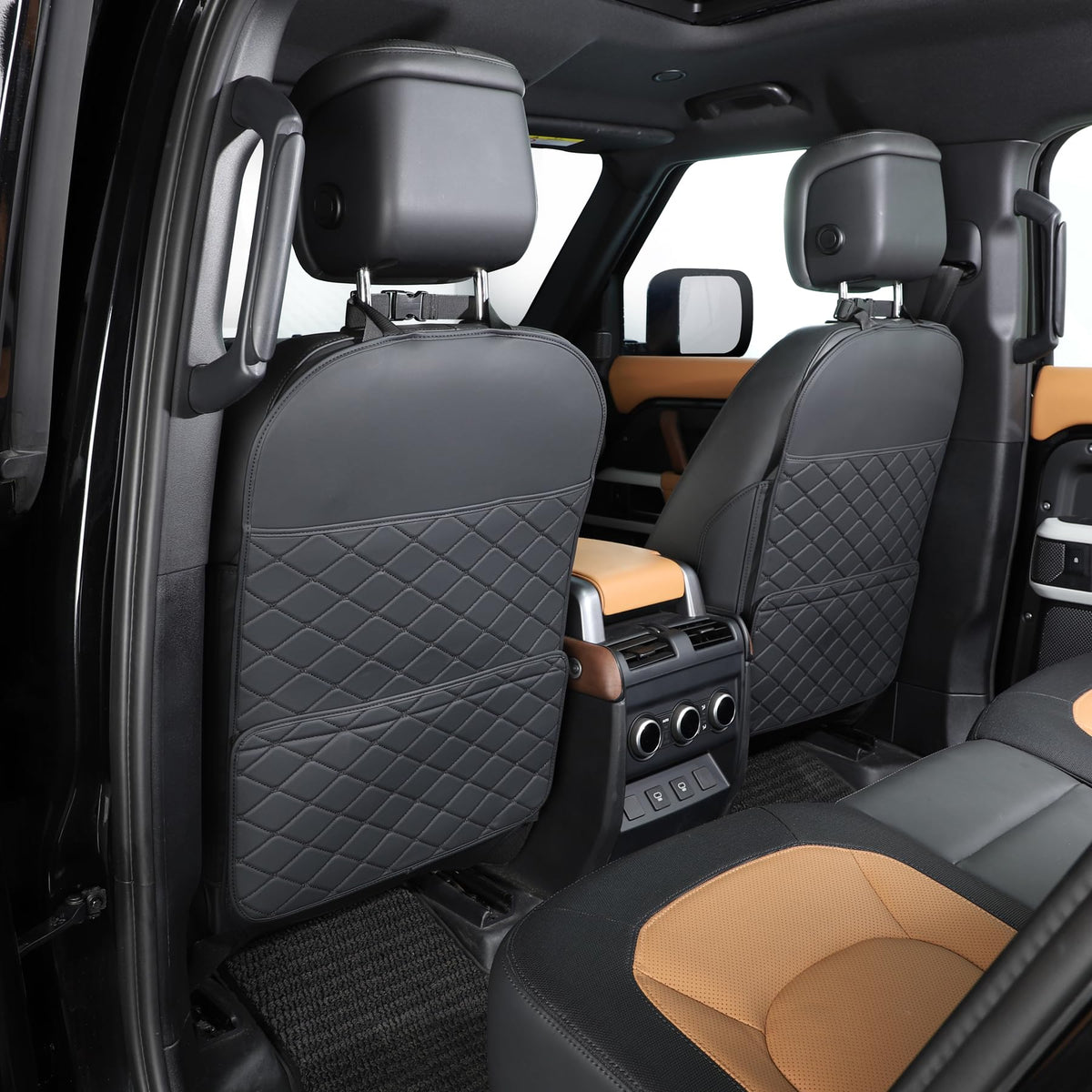 TAIKOO seat back protector front view shows durable kick mats protecting upholstery