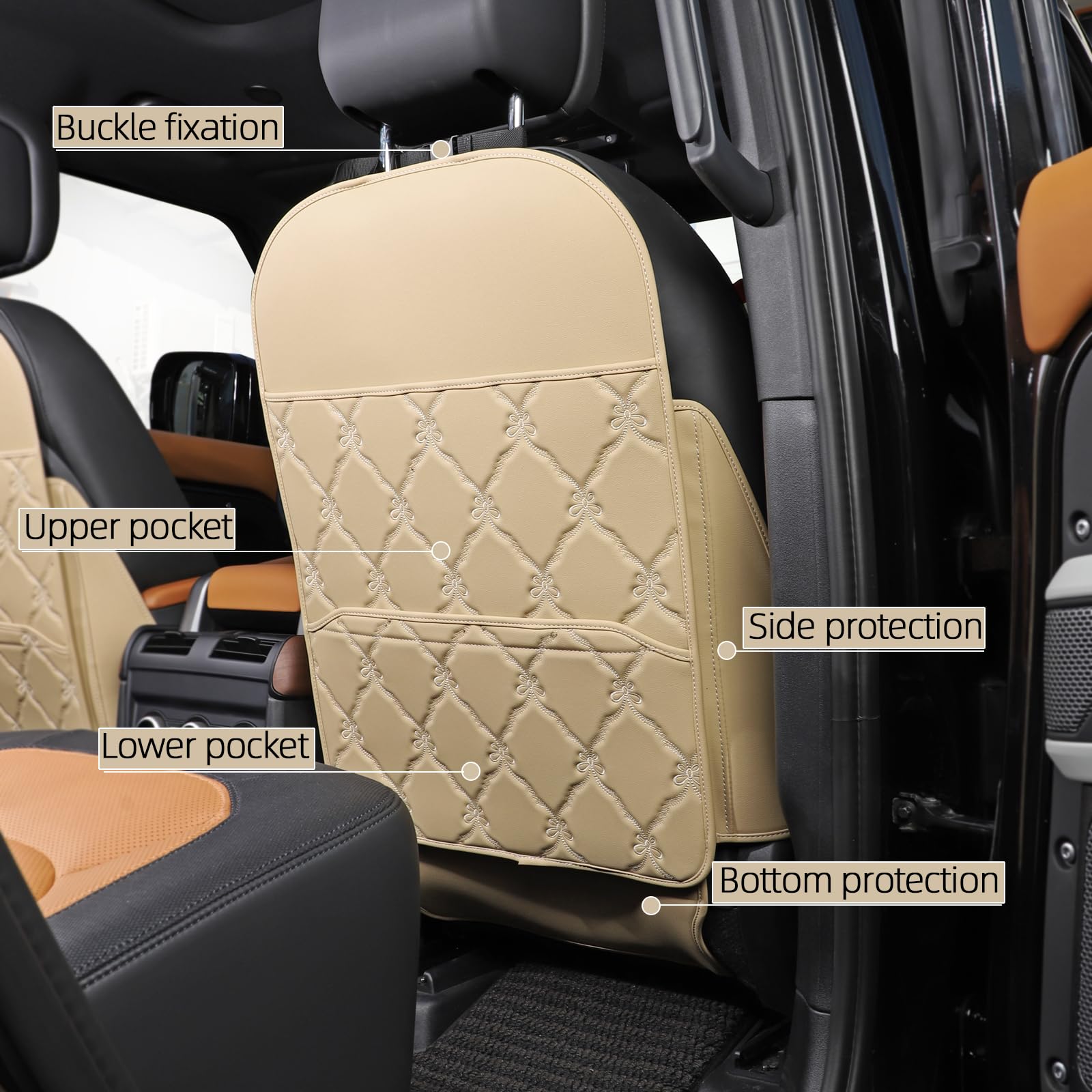 TAIKOO seat back protector fabric closeup emphasizes durable, odorless material easy to wipe