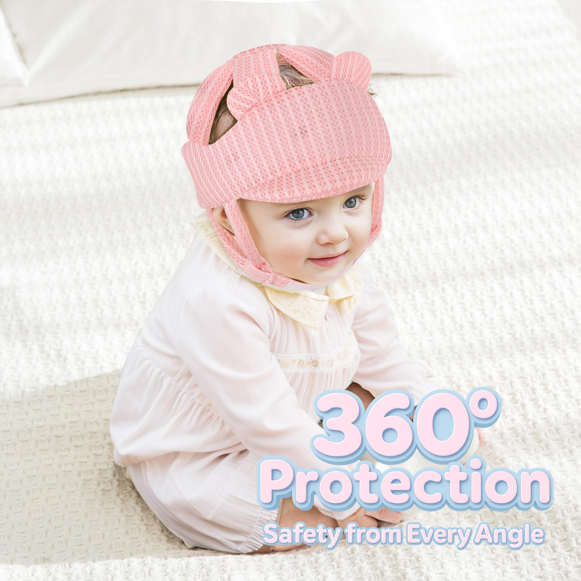Tailjolly pink bear head protector fits toddlers during walking