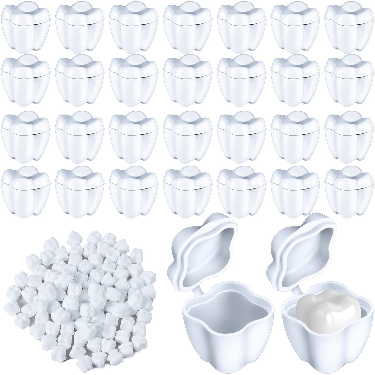 Taiyin Tooth Savers 100-pack white boxes offer compact tooth keepsakes for kids and party favors.