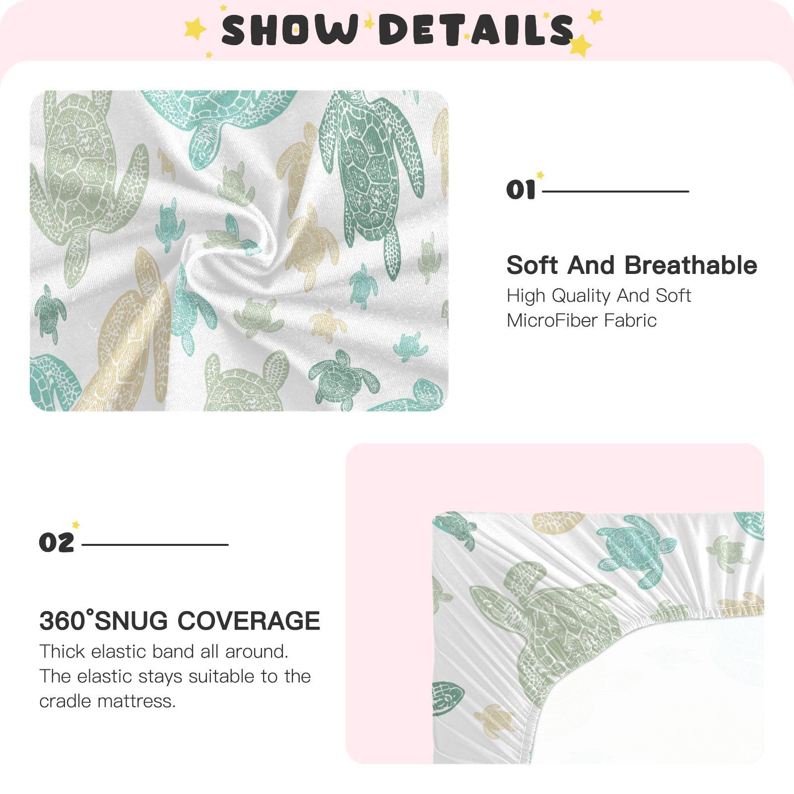 Takiito Sea Turtles crib sheet with full elastic band stays put