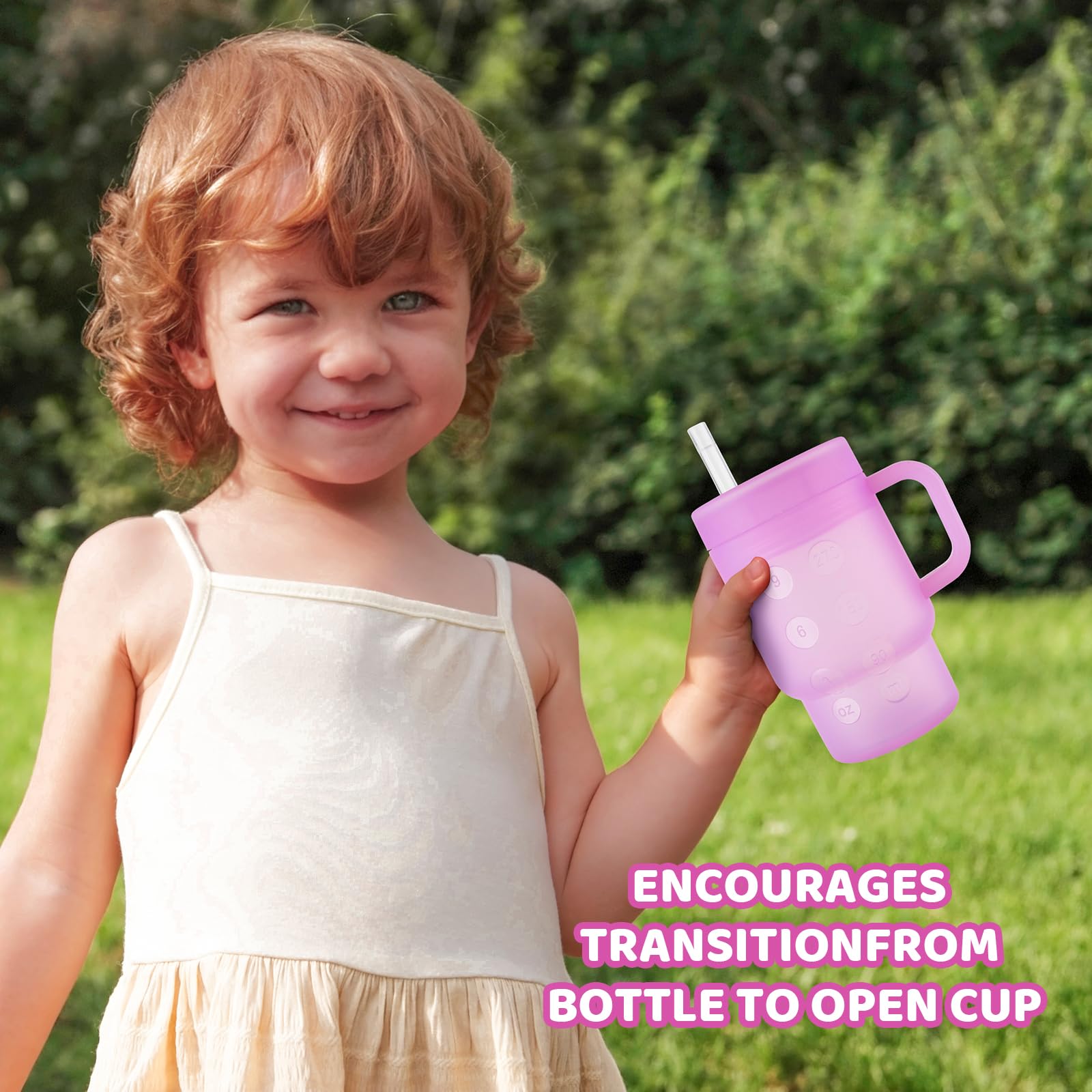 TAKYIT 14oz toddler tumbler shown in home and car use scenarios.
