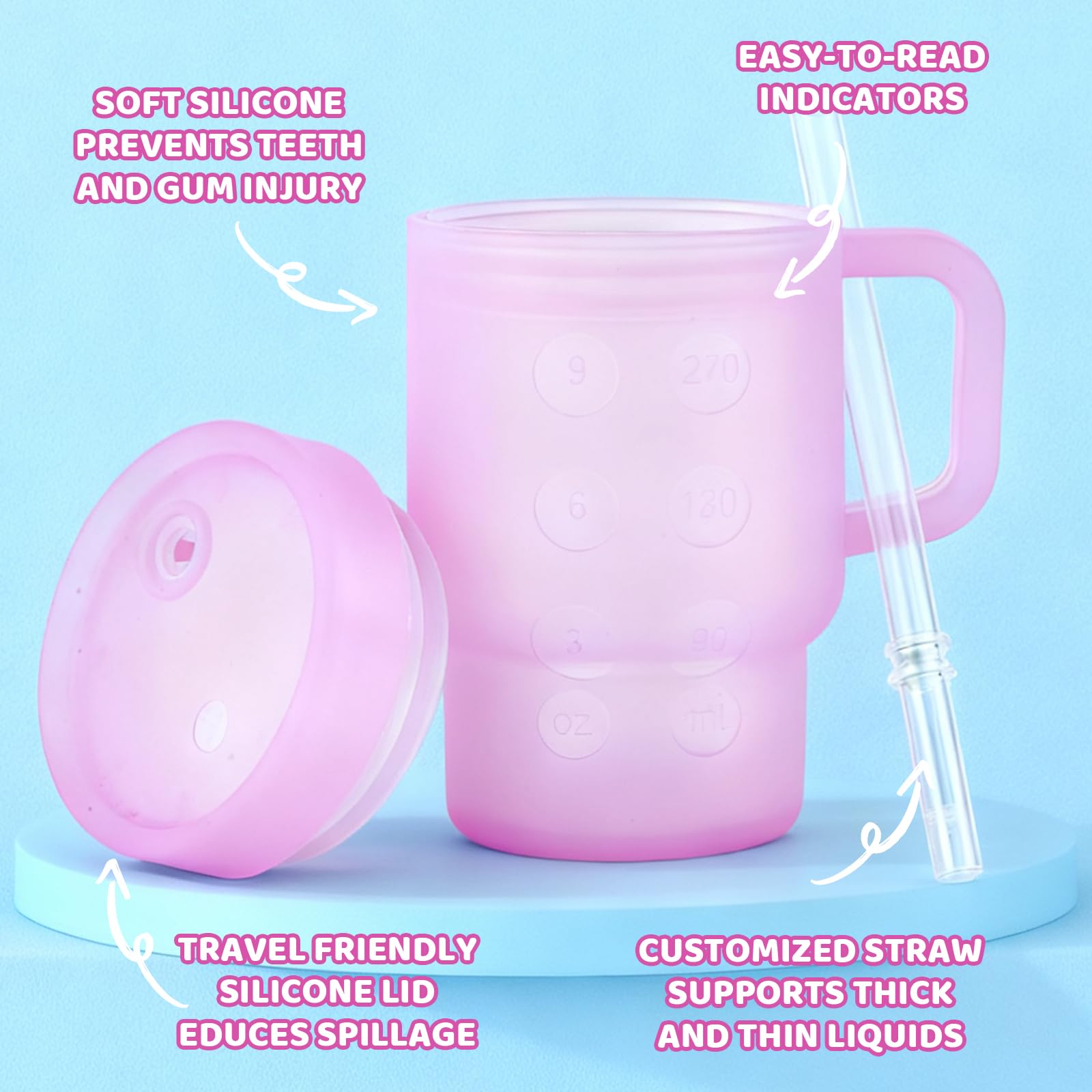 TAKYIT kids tumbler close-up of soft sip straw enables gentle, controlled sipping.