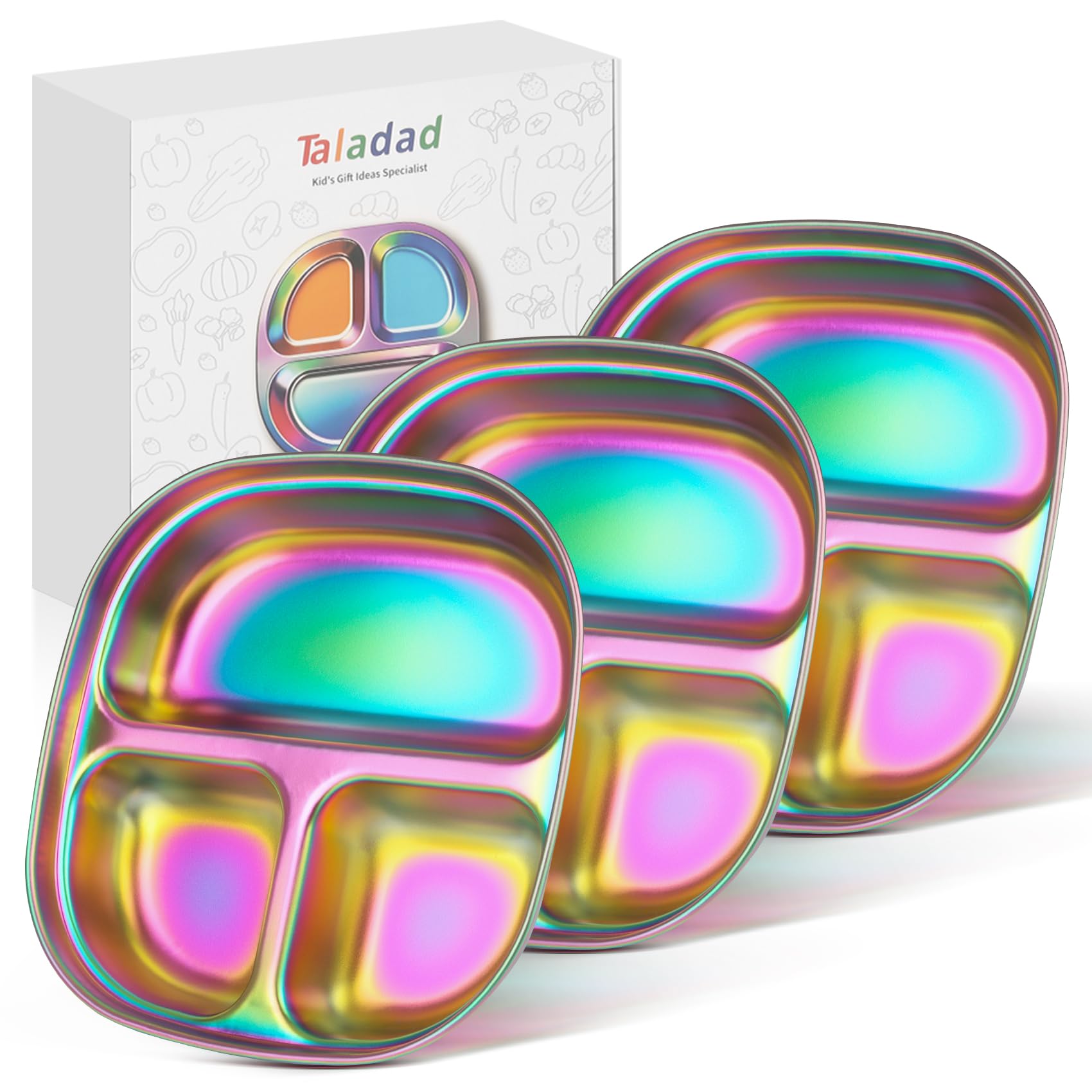 Taladad 3Pack top view shows durable, easy-clean plates for everyday kid meals.