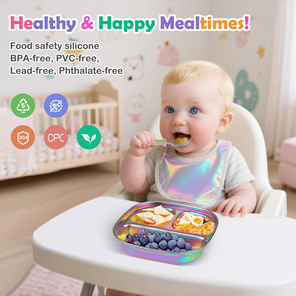Taladad divided toddler plate showing 3 compartments for balanced portions