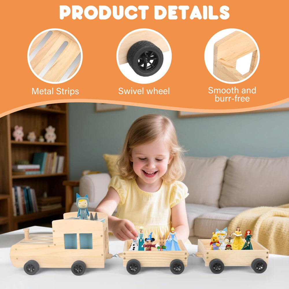 Taladad easy-assembly wooden trailer highlights quick setup for playtime.